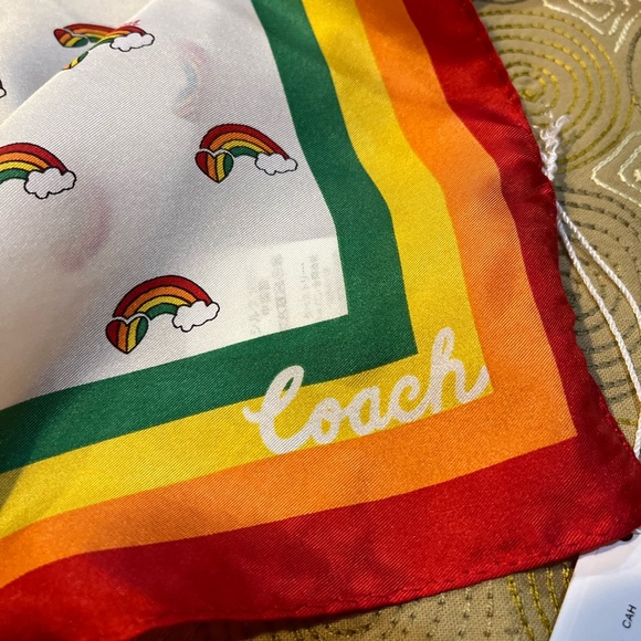 NEW COACH Coach Square Rainbow Print Silk Bandana Scarf 23” x 23” #CJ712 - Picture 4 of 9